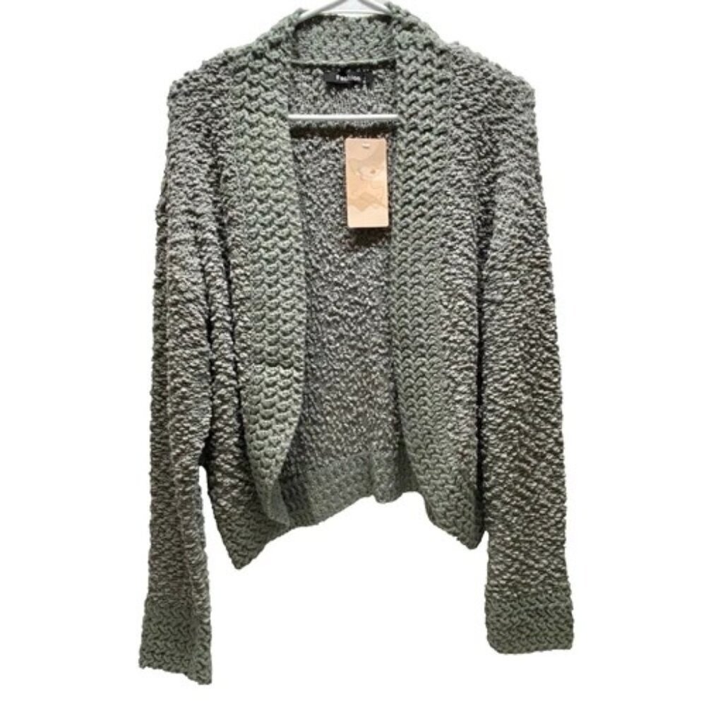 Fashion Brand Womens Medium Open Front Cardigan Grey Cozy Plush Waist Length NWT